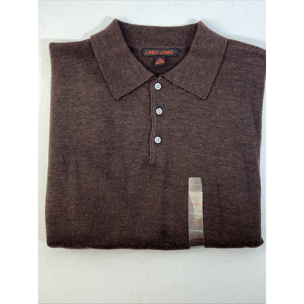 NWOT Linea Uomo Three Button Brown Lightweight Wool Blend Preppy Sweater Size XL